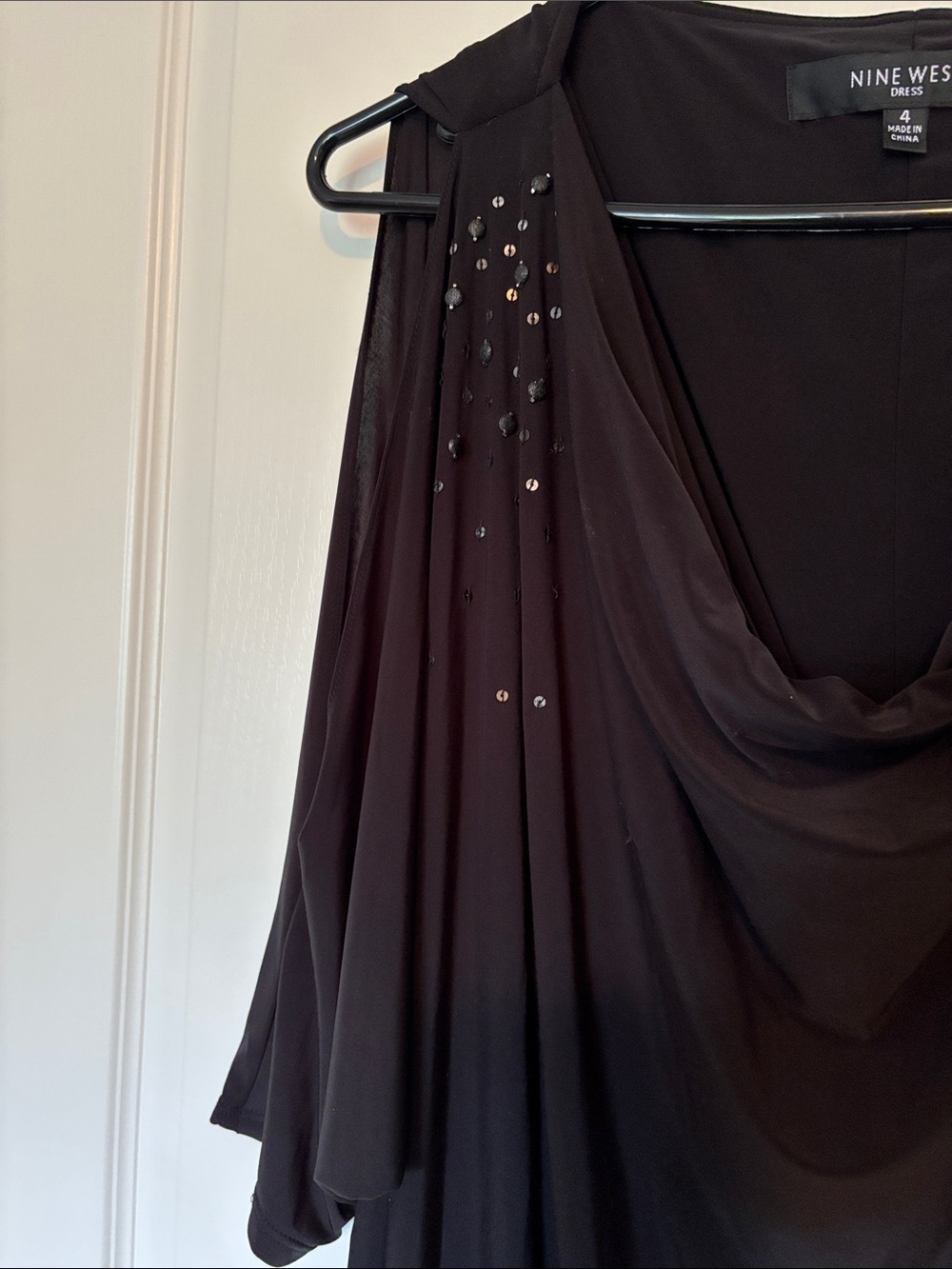 Nine West Black One-Shoulder Draped Evening Dress with Sequin Detail - Picture 3 of 5